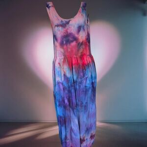 Hand‑Dyed Cotton Maxi Dress | Ice Dye | Size M